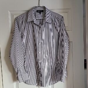 Jones New York Black and White Striped Dress Shirt